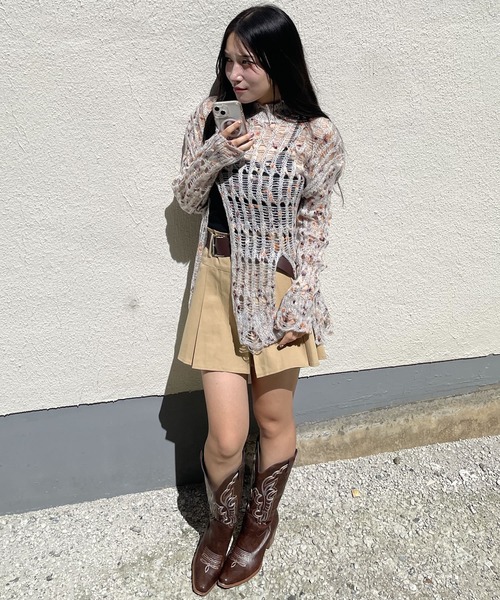 madrepadre（マドレパドレ）の「アシンメトリーダメージシアーレイヤードニット（ニット/セーター・レディース・ブルー/ブラウン・FREE）」の4枚目の写真