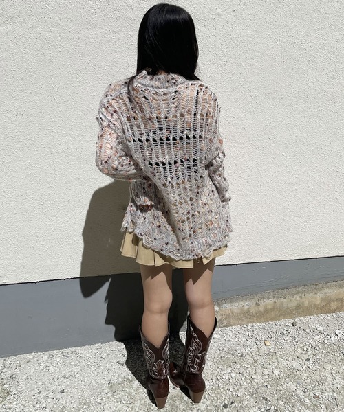 madrepadre（マドレパドレ）の「アシンメトリーダメージシアーレイヤードニット（ニット/セーター・レディース・ブルー/ブラウン・FREE）」の3枚目の写真