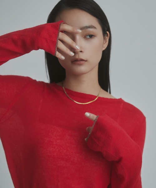 hunch(ハンチ)の「【WEB限定/別注】ラメライン入り ウールミックス シアーニット(ニット/セーター・レディース・ライトベージュ/ブラック/カーキ/アッシュグレー/レッド・FREE)」の5枚目の写真