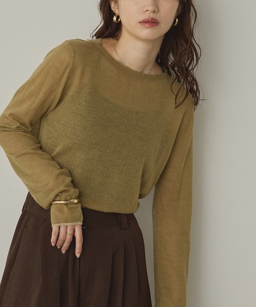 hunch(ハンチ)の「【WEB限定/別注】ラメライン入り ウールミックス シアーニット(ニット/セーター・レディース・ライトベージュ/ブラック/カーキ/アッシュグレー/レッド・FREE)」の4枚目の写真