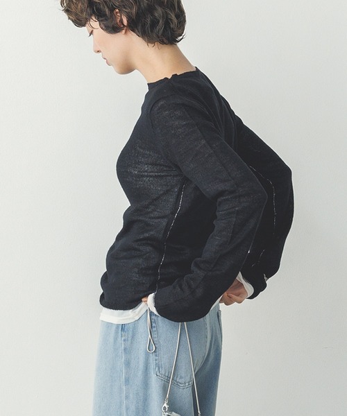 hunch(ハンチ)の「【WEB限定/別注】ラメライン入り ウールミックス シアーニット(ニット/セーター・レディース・ライトベージュ/ブラック/カーキ/アッシュグレー/レッド・FREE)」の14枚目の写真