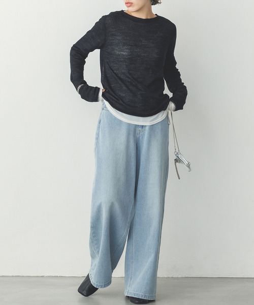 hunch(ハンチ)の「【WEB限定/別注】ラメライン入り ウールミックス シアーニット(ニット/セーター・レディース・ライトベージュ/ブラック/カーキ/アッシュグレー/レッド・FREE)」の15枚目の写真