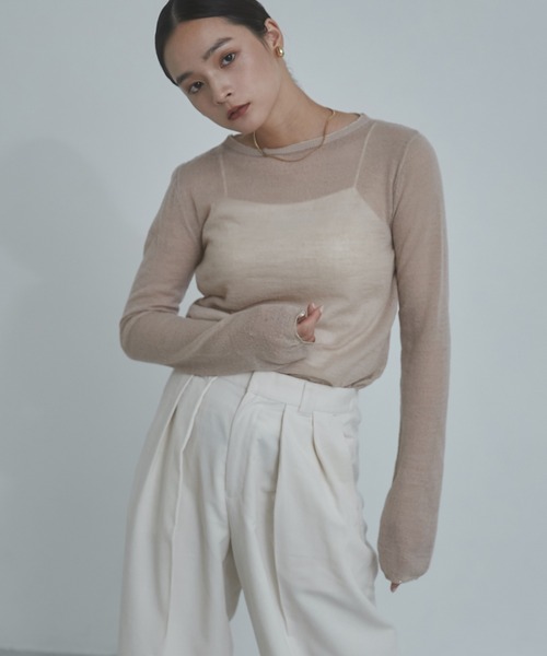 hunch(ハンチ)の「【WEB限定/別注】ラメライン入り ウールミックス シアーニット(ニット/セーター・レディース・ライトベージュ/ブラック/カーキ/アッシュグレー/レッド・FREE)」の7枚目の写真