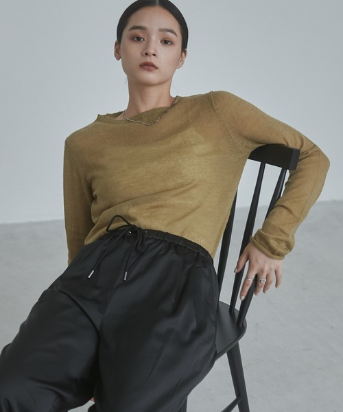 hunch(ハンチ)の「【WEB限定/別注】ラメライン入り ウールミックス シアーニット(ニット/セーター・レディース・ライトベージュ/ブラック/カーキ/アッシュグレー/レッド・FREE)」の12枚目の写真