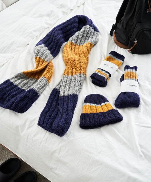 FREAK'S STORE(フリークスストア)の「HAND KNIT LINE GLOVE(手袋・レディース・ネイビー/ブラック/サックスブルー・ONE SIZE)」の13枚目の写真