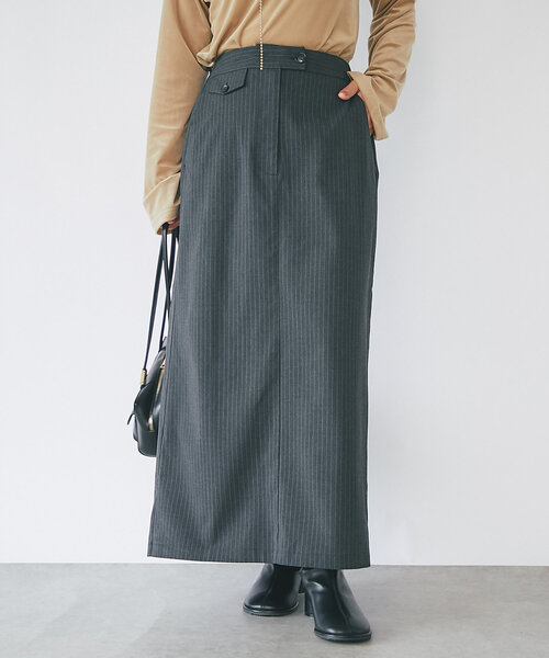 un dix cors（アンディコール）の「ストライプナロースカート（スカート・レディース・チャコールグレー/ネイビー・FREE/S）」の4枚目の写真