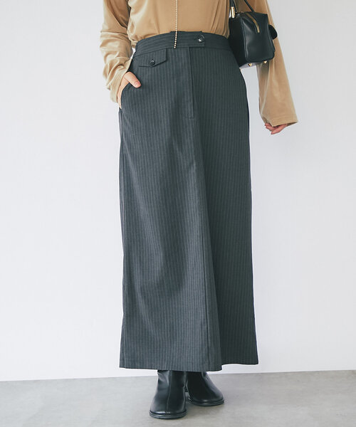 un dix cors（アンディコール）の「ストライプナロースカート（スカート・レディース・チャコールグレー/ネイビー・FREE/S）」の5枚目の写真