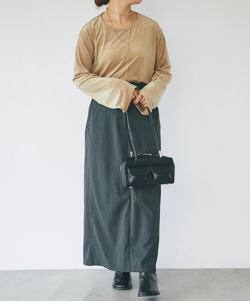 un dix cors（アンディコール）の「ストライプナロースカート（スカート・レディース・チャコールグレー/ネイビー・FREE/S）」の9枚目の写真