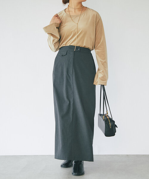 un dix cors（アンディコール）の「ストライプナロースカート（スカート・レディース・チャコールグレー/ネイビー・FREE/S）」の12枚目の写真