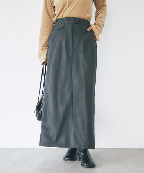un dix cors（アンディコール）の「ストライプナロースカート（スカート・レディース・チャコールグレー/ネイビー・FREE/S）」の2枚目の写真