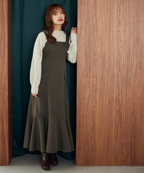 mysty woman（ミスティウーマン）の「フラップポケットジャンスカ　 260053（ジャンパースカート・レディース・ブラック/ライトベージュ/ブラウン・FREE）」の3枚目の写真