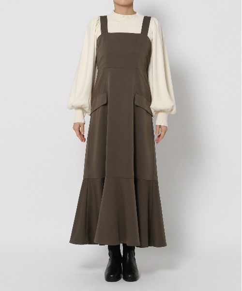 mysty woman（ミスティウーマン）の「フラップポケットジャンスカ　 260053（ジャンパースカート・レディース・ブラック/ライトベージュ/ブラウン・FREE）」の7枚目の写真