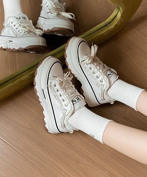 セール】フリンジ ライン 厚底 レースアップ スニーカー