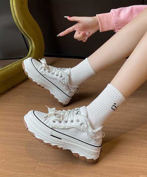 セール】フリンジ ライン 厚底 レースアップ スニーカー