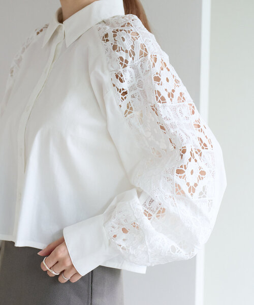 Estella.k エステラケー　クロップドレースシャツ　ホワイト Estella.K ワンピース Charlotte Belted Lace Dress リーフケミカル
