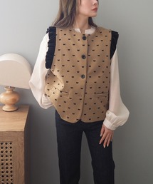 LAULEN | ribbon pattern flare sleeve vest /リボンドットフリル袖ベスト(ベスト)