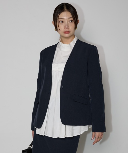 【セール】【＜洗える>単品ストレッチノーカラージャケット RIRIYANO】（スーツジャケット）｜RIRIYANO（リリヤーノ）