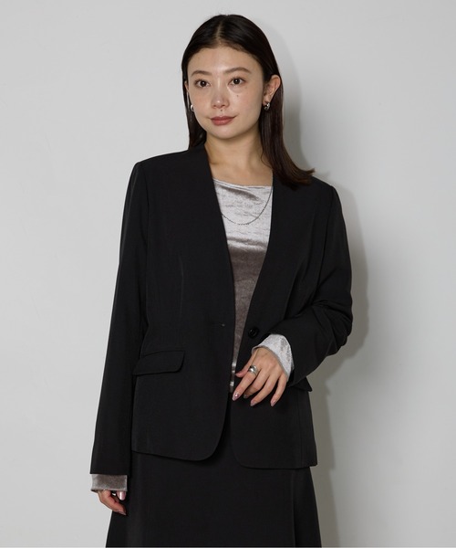 ＜洗える>単品ストレッチノーカラージャケット