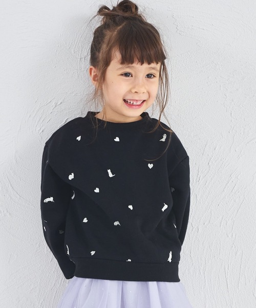 pairmanon(ペアマノン)の「【ぬくふわ】裏起毛 ハート アニマル 総柄 刺繍 トレーナー(スウェット・キッズ・アイボリー/ブラック/グレー/ブルー/ホワイト系その他/レッド系その他/ブラック系その他/ライトピンク・110/130/120/140/100/150/90)」の5枚目の写真