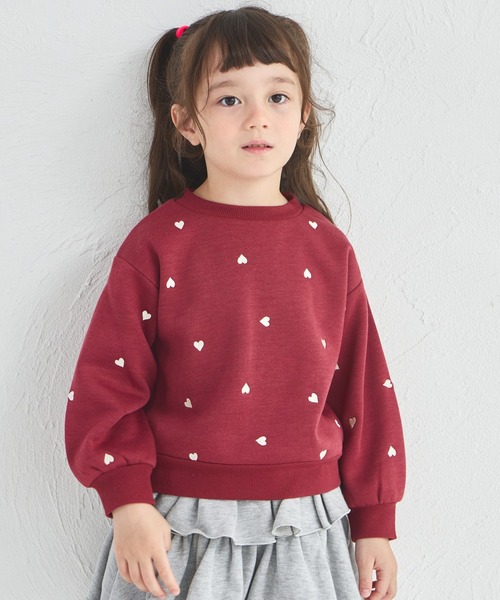 pairmanon(ペアマノン)の「【ぬくふわ】裏起毛 ハート アニマル 総柄 刺繍 トレーナー(スウェット・キッズ・アイボリー/ブラック/グレー/ブルー/ホワイト系その他/レッド系その他/ブラック系その他/ライトピンク・110/130/120/140/100/150/90)」の1枚目の写真