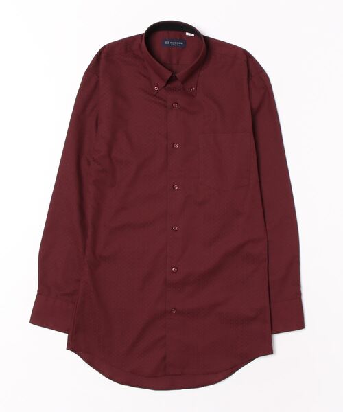 TOKYO SHIRTS（トウキョウシャツ）の「透け防止 形態安定ノーアイロン ボタンダウン 長袖ビジネスワイシャツ（ビジネスシャツ・メンズ・ボルドー・首回り37cm-裄丈80cm/首回り39cm-裄丈80cm/首回り39cm-裄丈84cm/首回り41cm-裄丈82cm/首回り41cm-裄丈86cm/首回り42cm-裄丈82cm/首回り42cm-裄丈86cm/首回り43cm-裄丈82cm/首回り43cm-裄丈86cm/首回り37cm-裄丈84cm）」の2枚目の写真