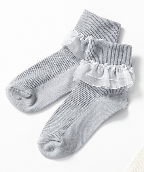 apres les cours（アプレレクール）の「フリルリブソックス（ソックス/靴下・キッズ・ライトグレー/アイボリー・12/15 /18/21）」の2枚目の写真