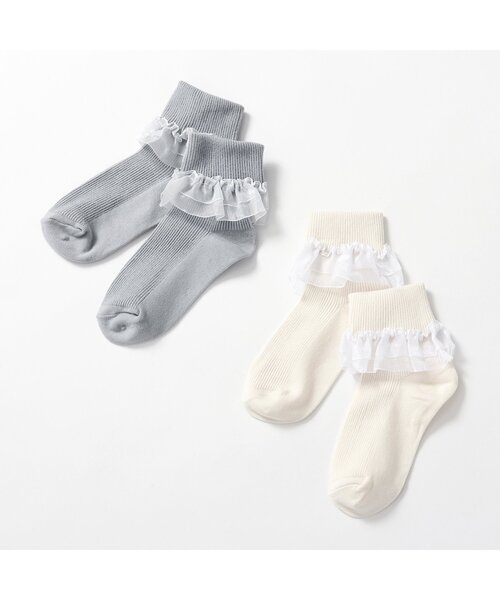 apres les cours（アプレレクール）の「フリルリブソックス（ソックス/靴下・キッズ・ライトグレー/アイボリー・12/15 /18/21）」の8枚目の写真