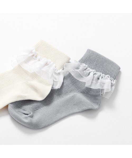 apres les cours（アプレレクール）の「フリルリブソックス（ソックス/靴下・キッズ・ライトグレー/アイボリー・12/15 /18/21）」の9枚目の写真
