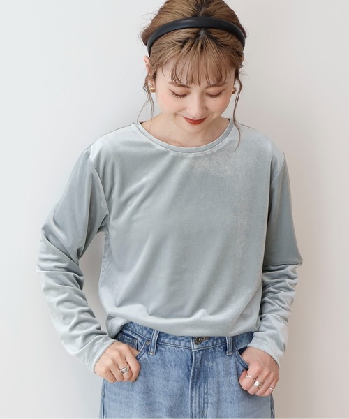 AMERICAN HOLIC(アメリカンホリック)の「ベロアクルーネックカットプルオーバー(Tシャツ/カットソー・レディース・グレイッシュベージュ/ピンク/ミント/チャコールグレー・M/L)」の1枚目の写真