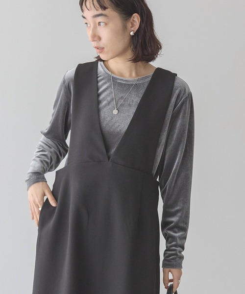 AMERICAN HOLIC(アメリカンホリック)の「ベロアクルーネックカットプルオーバー(Tシャツ/カットソー・レディース・グレイッシュベージュ/ピンク/ミント/チャコールグレー・M/L)」の6枚目の写真