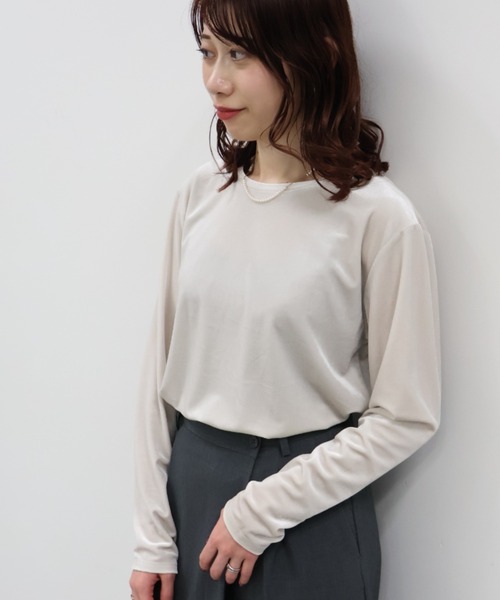 AMERICAN HOLIC(アメリカンホリック)の「ベロアクルーネックカットプルオーバー(Tシャツ/カットソー・レディース・グレイッシュベージュ/ピンク/ミント/チャコールグレー・M/L)」の8枚目の写真