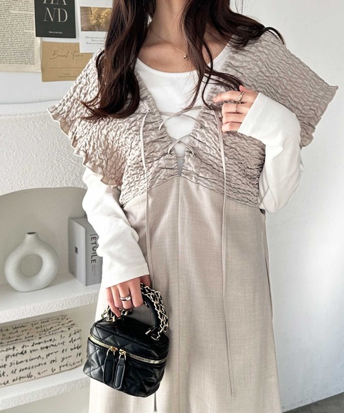 GeeRA（ジーラ）の「夏にぴったり。前後2WAYシャーリングフレアワンピース（ジャンパースカート・レディース・ブラック/ベージュ・LARGE/X-LARGE/MEDIUM）」の9枚目の写真