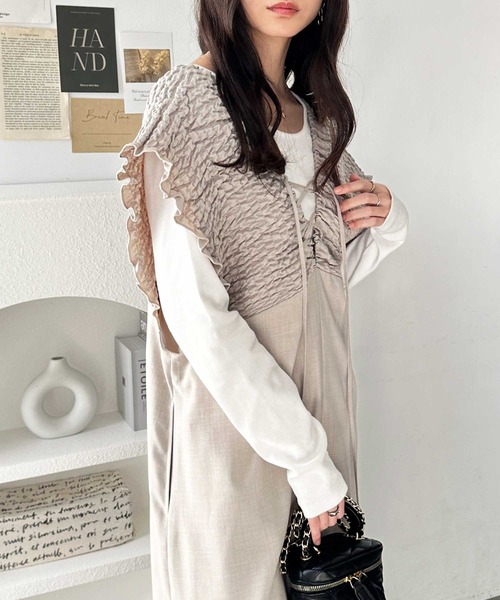 GeeRA（ジーラ）の「夏にぴったり。前後2WAYシャーリングフレアワンピース（ジャンパースカート・レディース・ブラック/ベージュ・LARGE/X-LARGE/MEDIUM）」の11枚目の写真