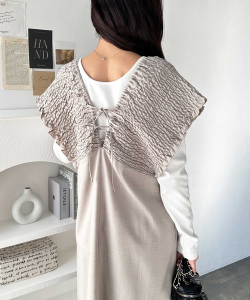 GeeRA（ジーラ）の「夏にぴったり。前後2WAYシャーリングフレアワンピース（ジャンパースカート・レディース・ブラック/ベージュ・LARGE/X-LARGE/MEDIUM）」の12枚目の写真