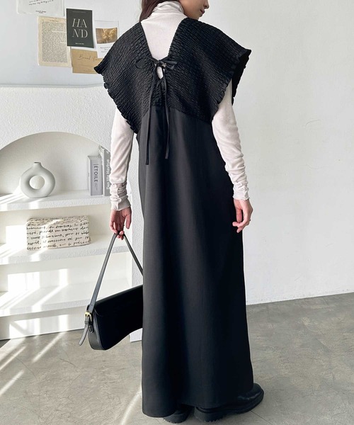 GeeRA（ジーラ）の「夏にぴったり。前後2WAYシャーリングフレアワンピース（ジャンパースカート・レディース・ブラック/ベージュ・LARGE/X-LARGE/MEDIUM）」の5枚目の写真