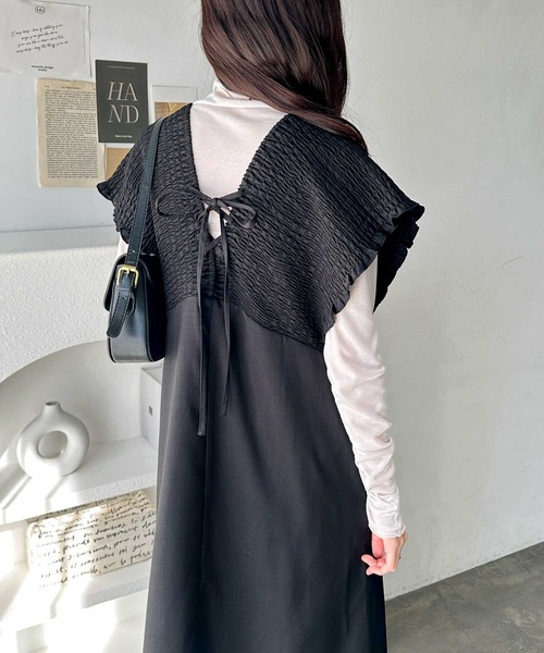 GeeRA（ジーラ）の「夏にぴったり。前後2WAYシャーリングフレアワンピース（ジャンパースカート・レディース・ブラック/ベージュ・LARGE/X-LARGE/MEDIUM）」の7枚目の写真