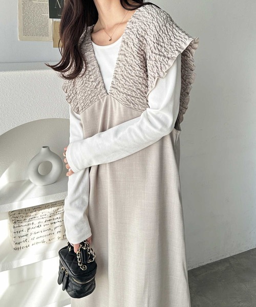 GeeRA（ジーラ）の「夏にぴったり。前後2WAYシャーリングフレアワンピース（ジャンパースカート・レディース・ブラック/ベージュ・LARGE/X-LARGE/MEDIUM）」の10枚目の写真