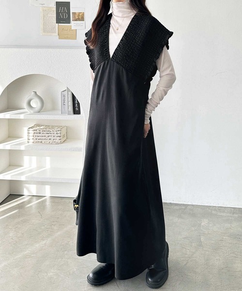 GeeRA（ジーラ）の「夏にぴったり。前後2WAYシャーリングフレアワンピース（ジャンパースカート・レディース・ブラック/ベージュ・LARGE/X-LARGE/MEDIUM）」の20枚目の写真