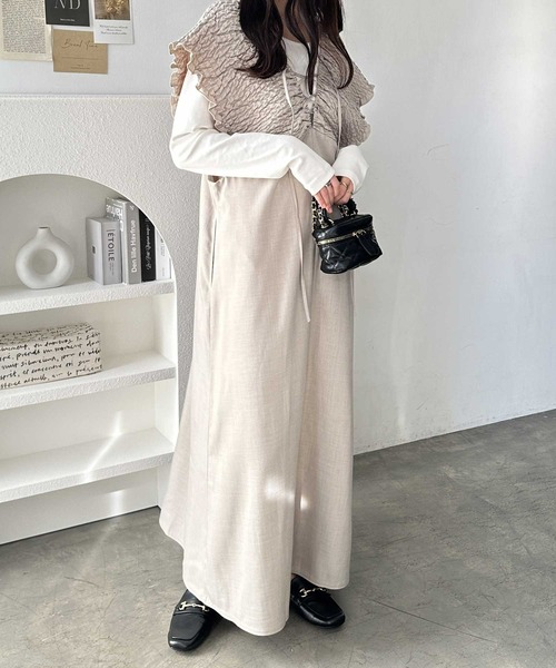 GeeRA（ジーラ）の「夏にぴったり。前後2WAYシャーリングフレアワンピース（ジャンパースカート・レディース・ブラック/ベージュ・LARGE/X-LARGE/MEDIUM）」の18枚目の写真