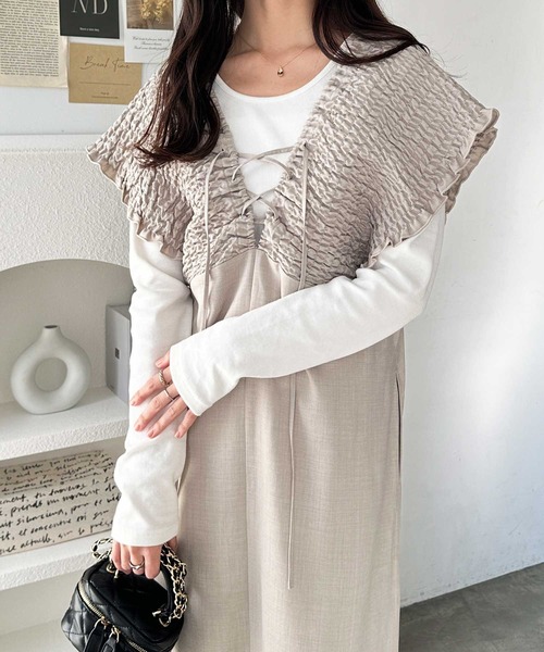 GeeRA（ジーラ）の「夏にぴったり。前後2WAYシャーリングフレアワンピース（ジャンパースカート・レディース・ブラック/ベージュ・LARGE/X-LARGE/MEDIUM）」の19枚目の写真