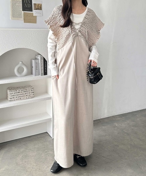 GeeRA（ジーラ）の「夏にぴったり。前後2WAYシャーリングフレアワンピース（ジャンパースカート・レディース・ブラック/ベージュ・LARGE/X-LARGE/MEDIUM）」の17枚目の写真