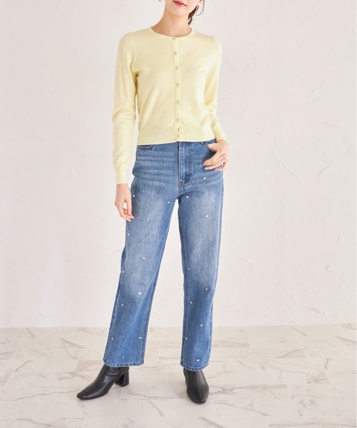 tocco closet（トッコ　クローゼット）の「パールフラワー釦ニットカーディガン（カーディガン/ボレロ・レディース・オフホワイト/グレイッシュブルー/レモンイエロー/ライトピンク・M）」の15枚目の写真