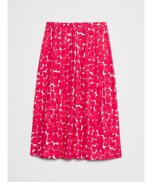 DT♪プリントポプリン フレアミディスカート レッド GEISHA セール】BANANA REPUBLIC FACTORY STORE ポプリン プリーツ