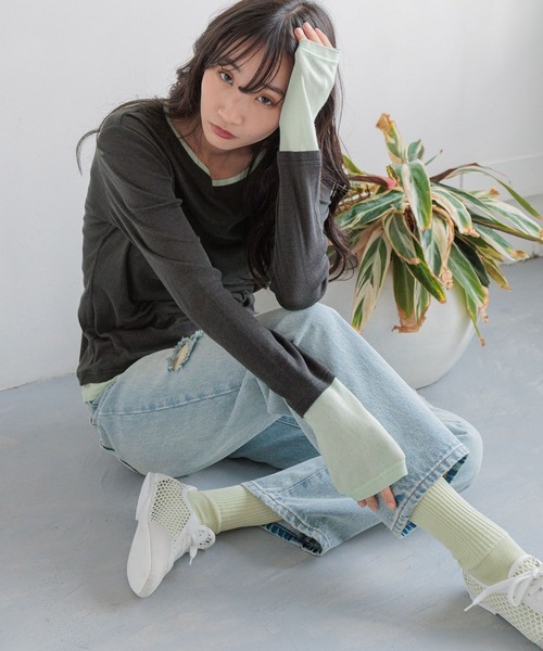 LOWRYS FARM（ローリーズファーム）の「ハイショクタイトＬＳ 288799（Tシャツ/カットソー・レディース・チャコールグレー/パープル/アイボリー・FREE）」の3枚目の写真