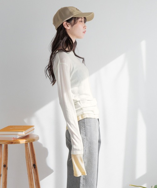 LOWRYS FARM（ローリーズファーム）の「ハイショクタイトＬＳ 288799（Tシャツ/カットソー・レディース・チャコールグレー/パープル/アイボリー・FREE）」の8枚目の写真