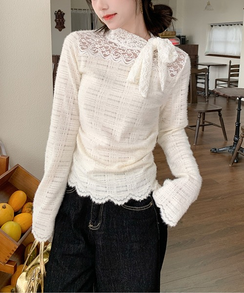 レースドッキングカットワークトップス（Tシャツ/カットソー）｜AMAJI（アマジ）