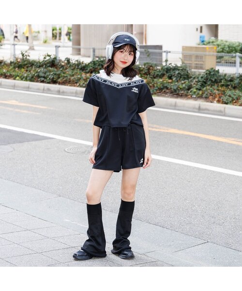 algy(アルジー)の「ロゴシシュウレッグカバー(レッグウォーマー・キッズ・ブラック/オフホワイト・FREE)」の17枚目の写真