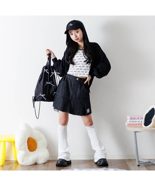 algy(アルジー)の「ロゴシシュウレッグカバー(レッグウォーマー・キッズ・ブラック/オフホワイト・FREE)」の21枚目の写真