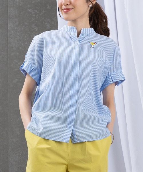 STUDIO PICONE（スタジオピッコーネ）の「コットン×麻ストライプブラウス（シャツ/ブラウス・レディース・ブルー/ネイビー・M/L/LL）」の16枚目の写真