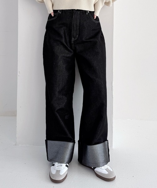 Heather(ヘザー)の「ロールアップデニムパンツ 321916(デニムパンツ・レディース・ブラック/ライトブルー・S/M)」の1枚目の写真